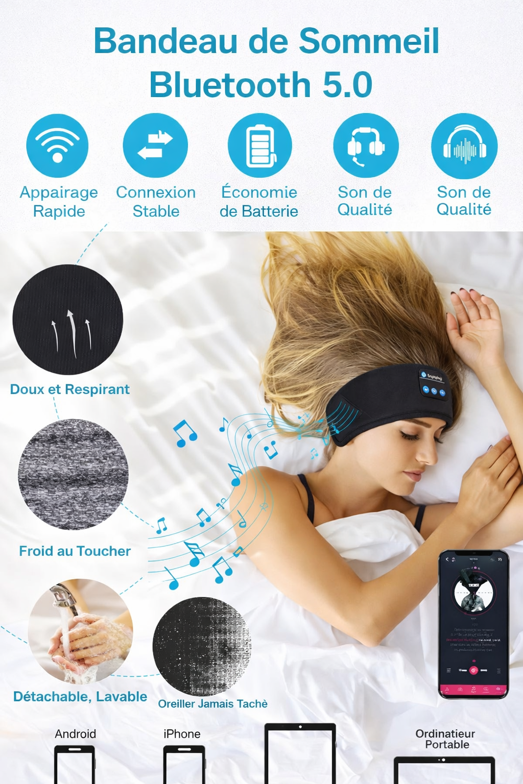 Écouteurs Bluetooth Branches – Confortables et discrets pour dormir